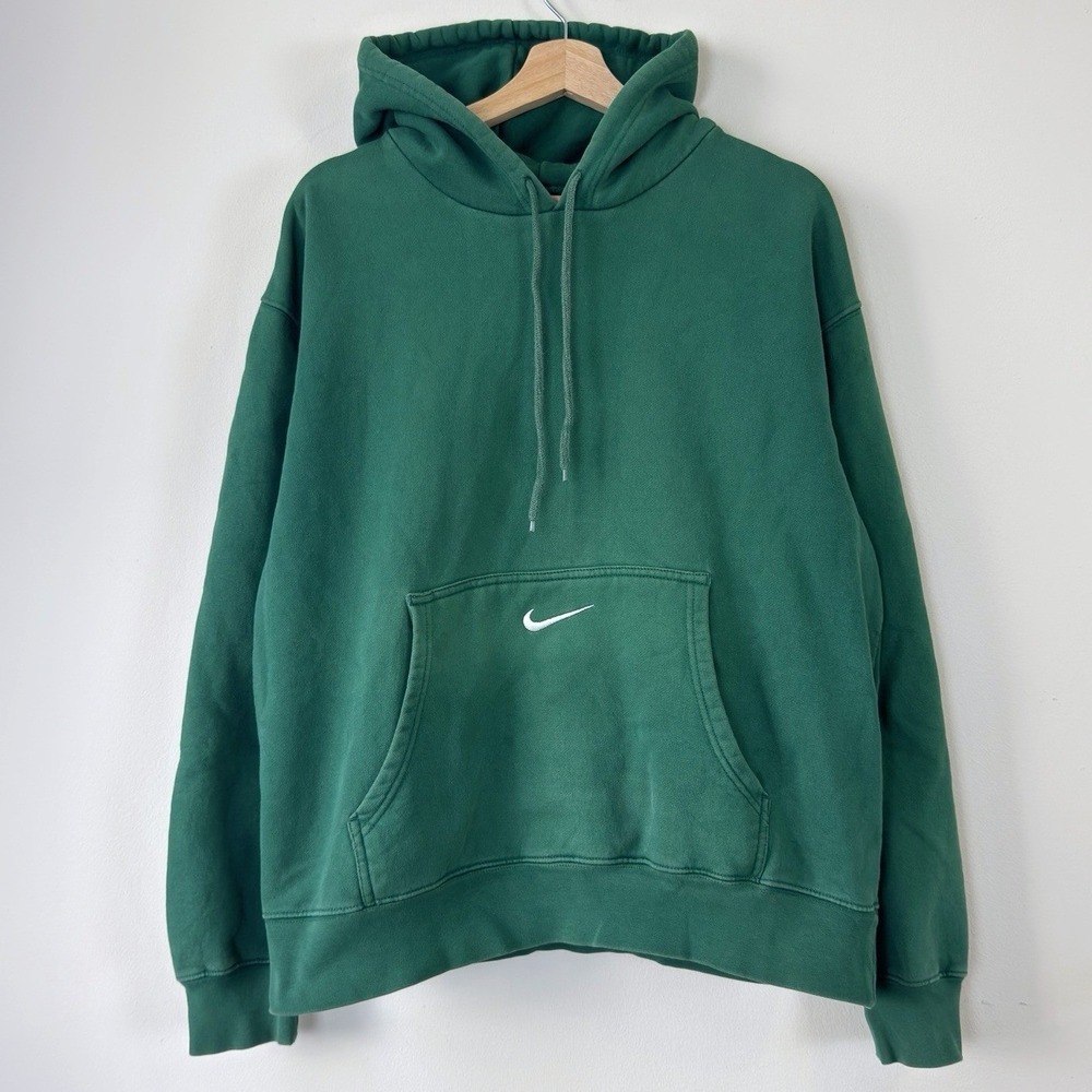 Vintage 2000's Nike Center Swoosh Pocket y2k Green Sun Faded Hoodie - M/L